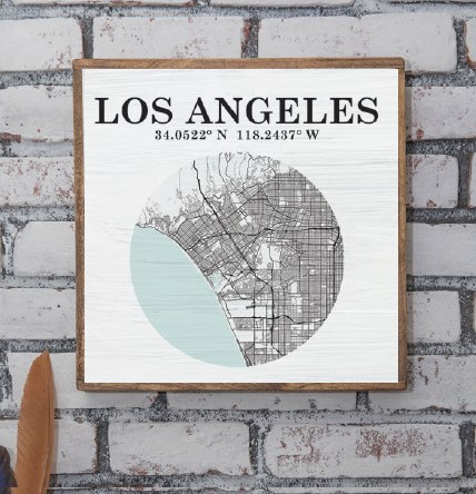 City Map & Coordinates 24” x 24” Wall Art