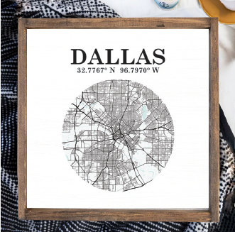 City Map & Coordinates Wooden Serving Tray