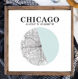 City Map & Coordinates Wooden Serving Tray