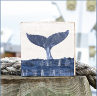 Indigo Whale Tail Decorative Wooden Block