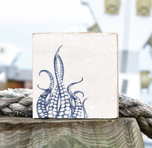 Load image into Gallery viewer, Indigo Octopus Decorative Wooden Block

