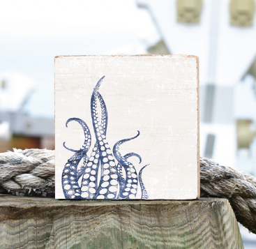 Indigo Octopus Decorative Wooden Block