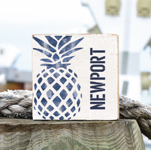 Load image into Gallery viewer, Personalized Indigo Pineapple Decorative Wooden Block
