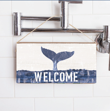 Indigo Welcome Whale Tail Twine Hanging Sign