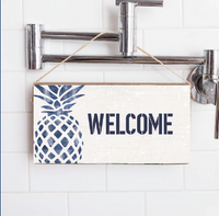 Indigo Welcome Pineapple Twine Hanging Sign