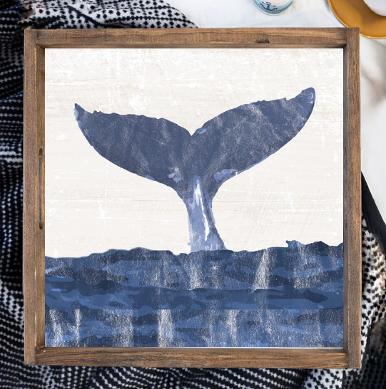 Indigo Whale Tail Wooden Serving Tray