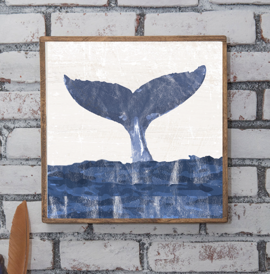 Indigo Whale Tail 24” x 24” Wall Art