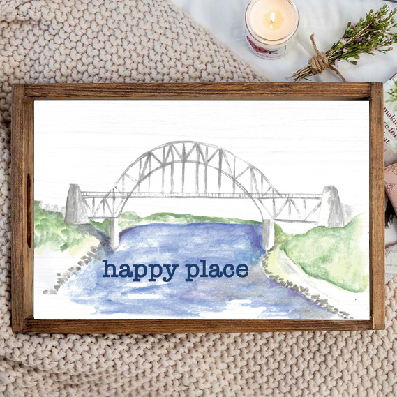 Personalized Watercolor Bridge Wooden Serving Tray
