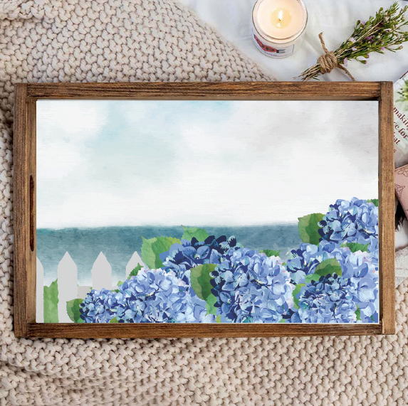 Hydrangea Dreams Wooden Serving Tray