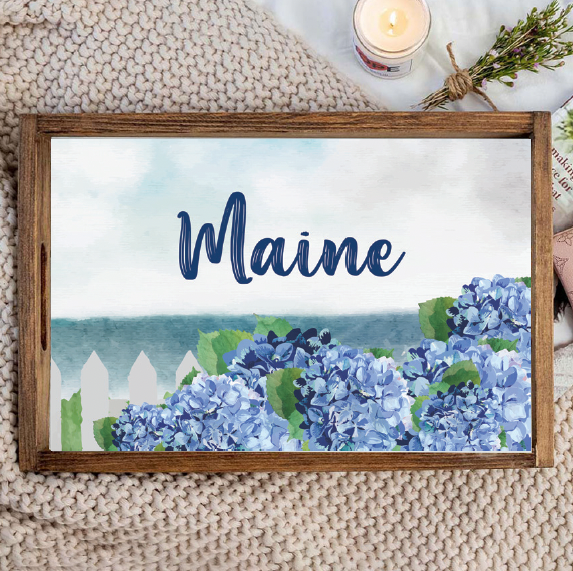 Personalized Hydrangea Dreams Wooden Serving Tray