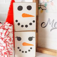 Snowman Face Decorative Wooden Block