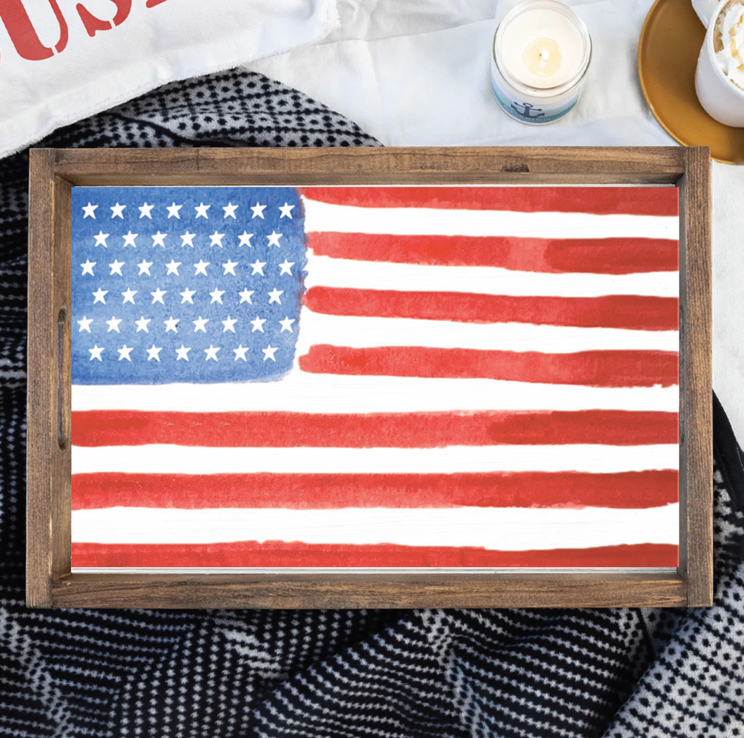 Watercolor Flag Wooden Serving Tray