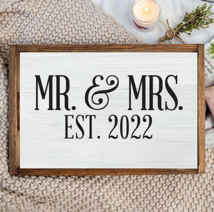 Personalized Mr. + Mrs. Wooden Serving Tray