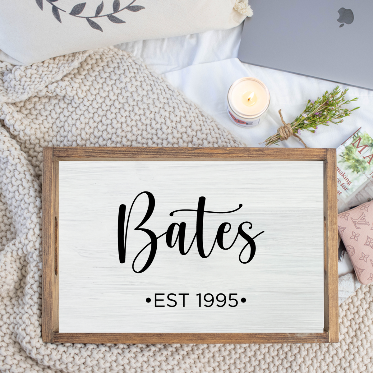 Personalized Script Wooden Serving Tray | Rustic Marlin