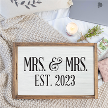 Load image into Gallery viewer, Personalized Mrs. + Mrs.  Wooden Serving Tray
