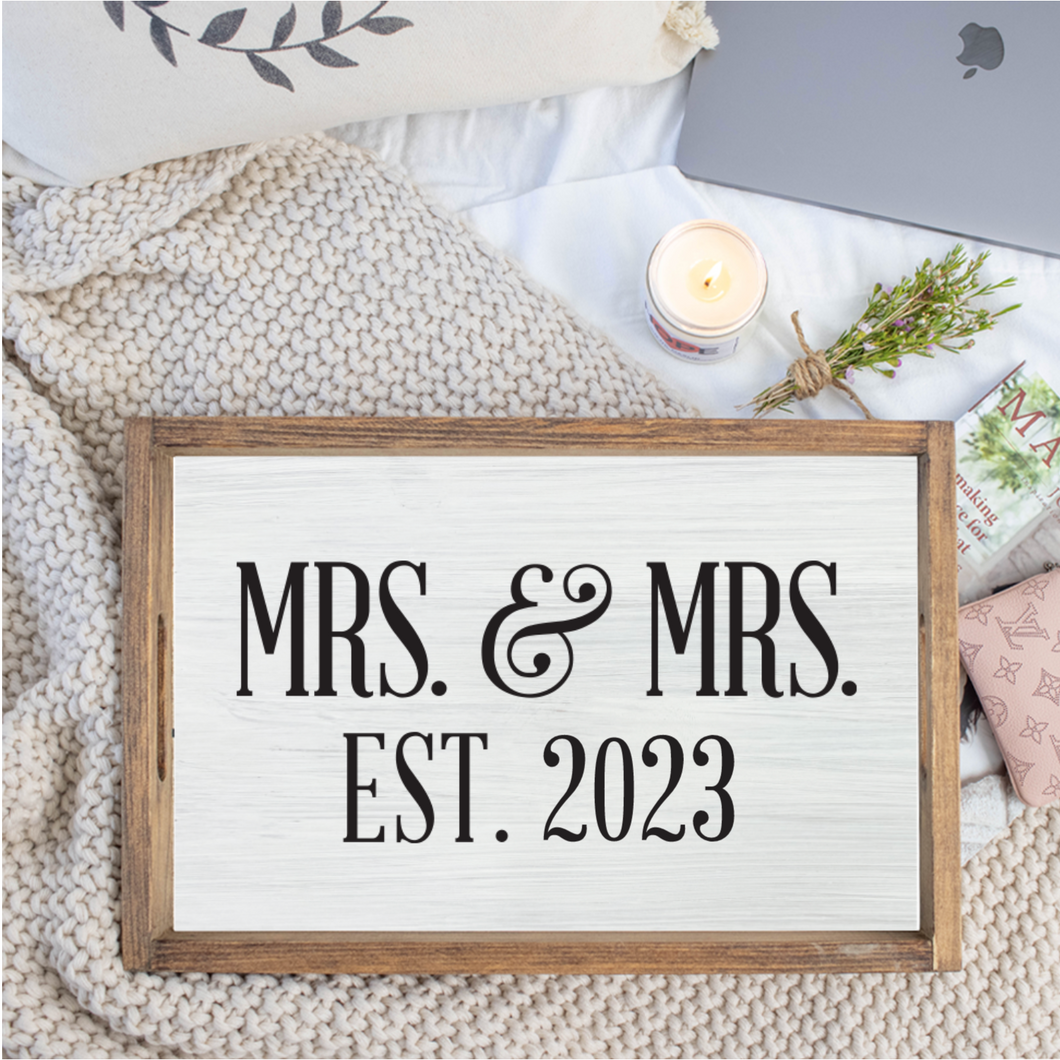 Personalized Mrs. + Mrs.  Wooden Serving Tray