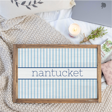 Load image into Gallery viewer, Personalized Light Blue Stripes Wooden Serving Tray
