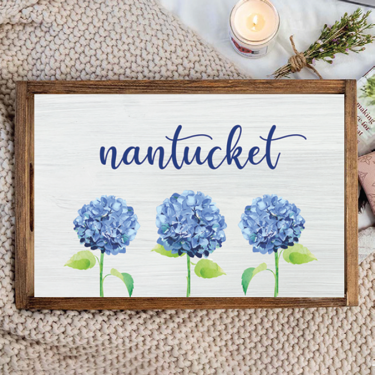 Personalized Hydrangea Wooden Serving Tray