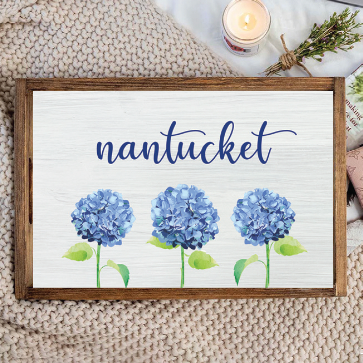 POS Personalized Hydrangea Wooden Serving Tray