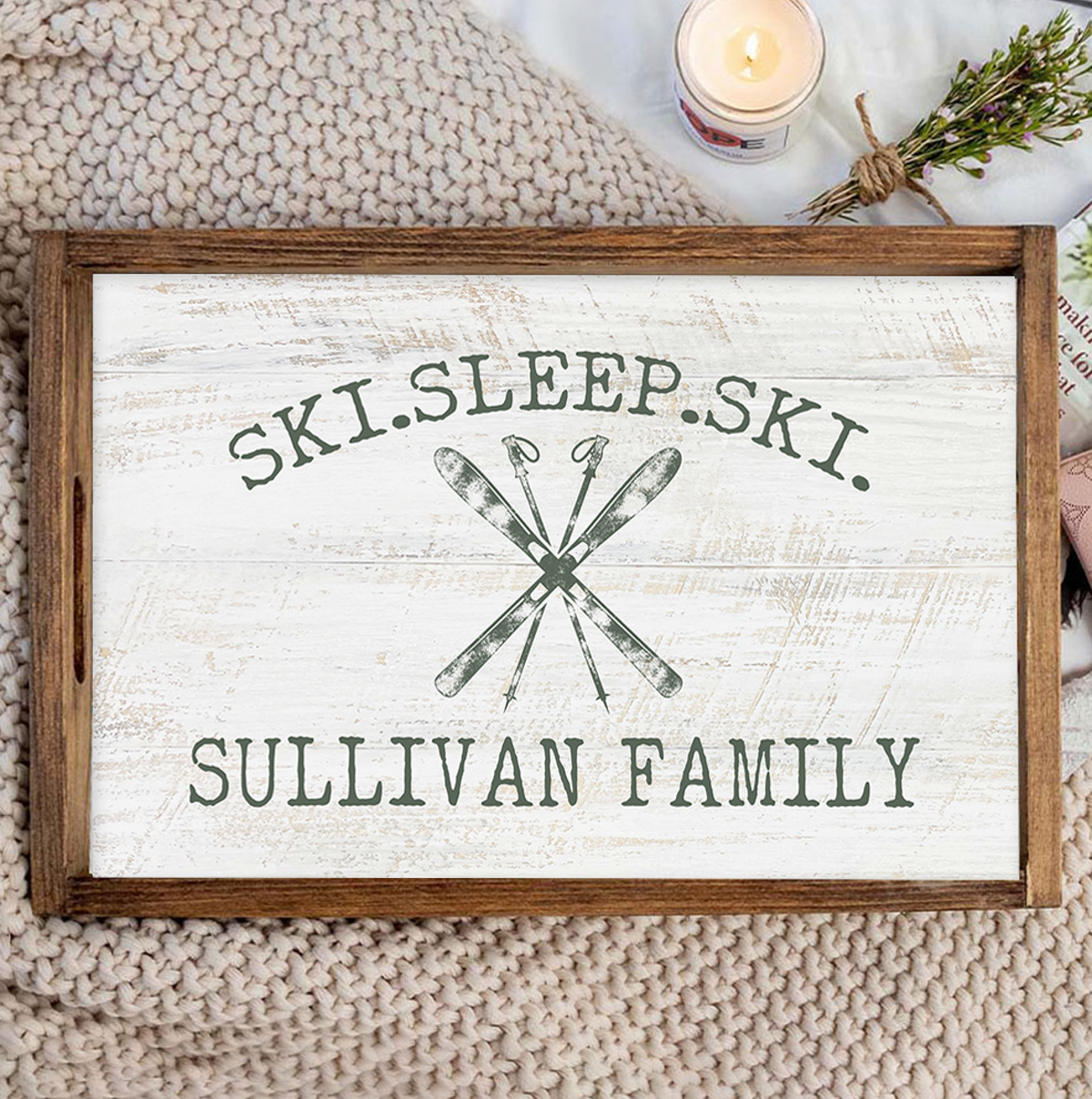 Personalized Ski Sleep Ski Wooden Serving Tray