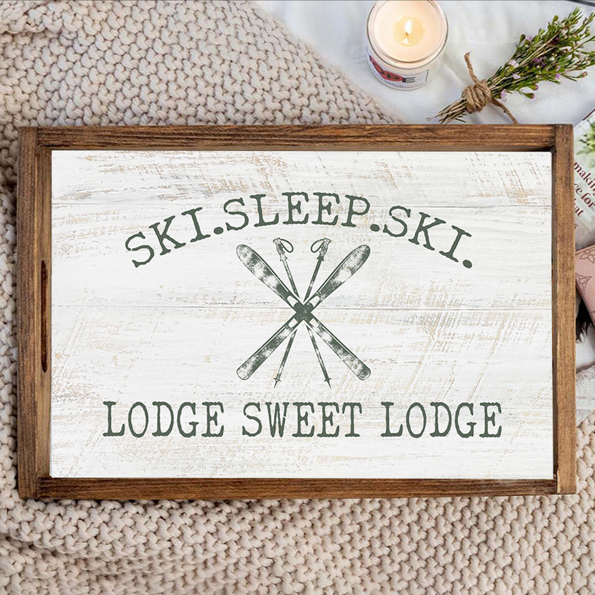 Personalized Ski Sleep Ski Wooden Serving Tray