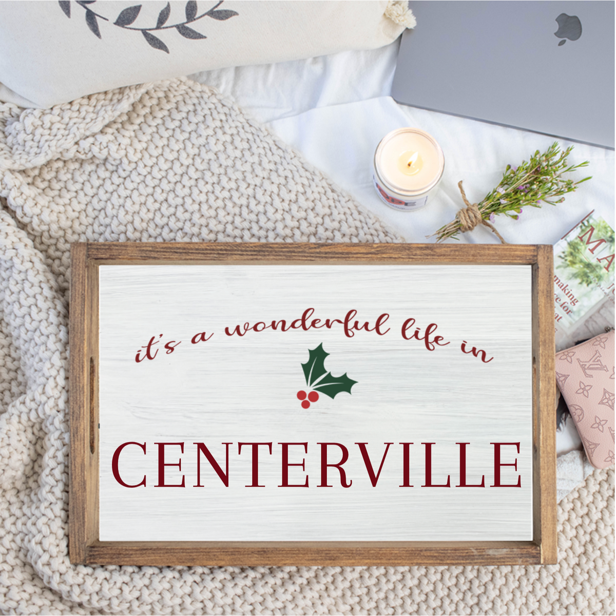 Personalized It's a Wonderful Life Wooden Serving Tray