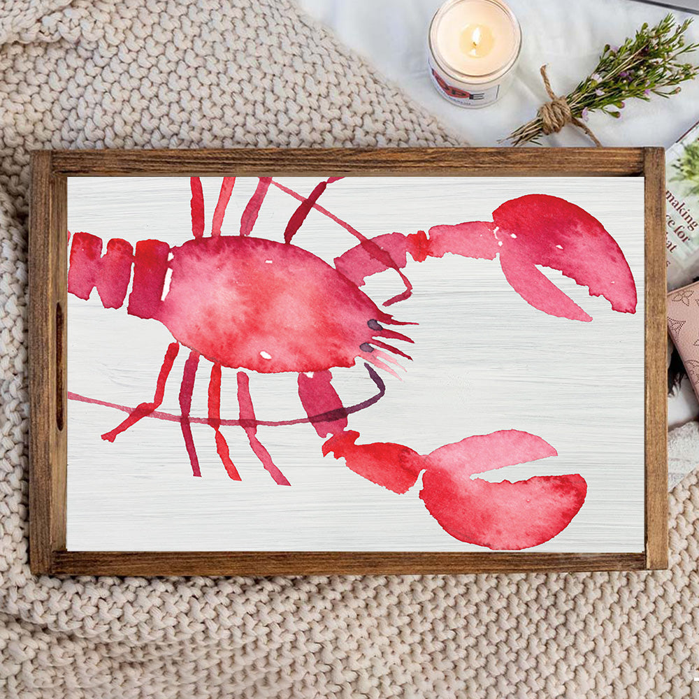 Watercolor Red Lobster Wooden Serving Tray