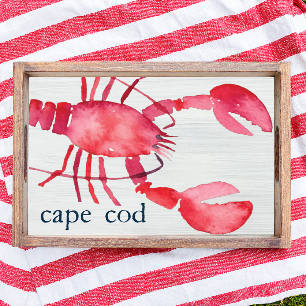 Personalized Watercolor Lobster Wooden Serving Tray