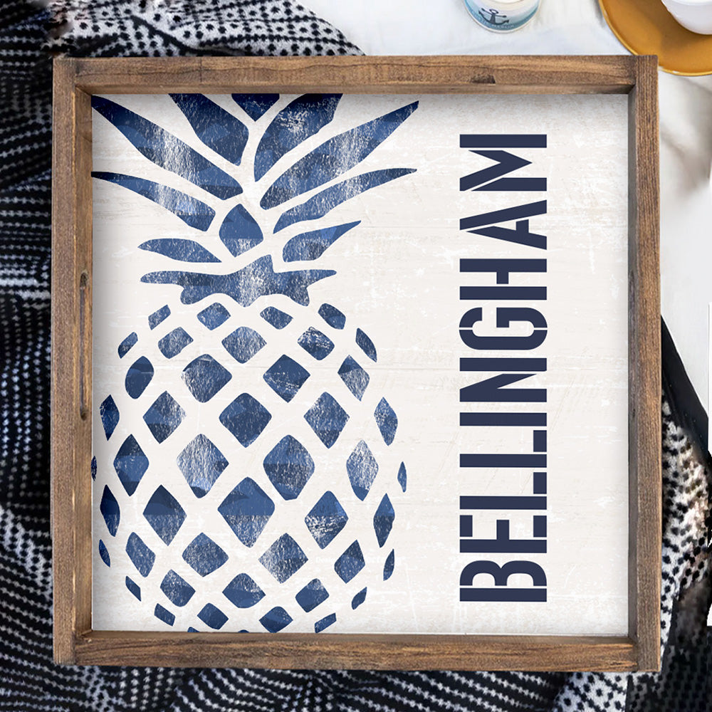 Personalized Indigo Pineapple Wooden Serving Tray
