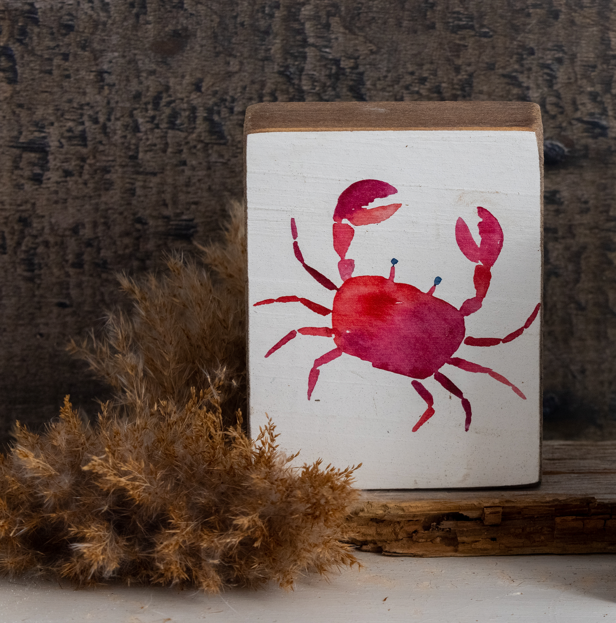 Watercolor Crab Decorative Wooden Block