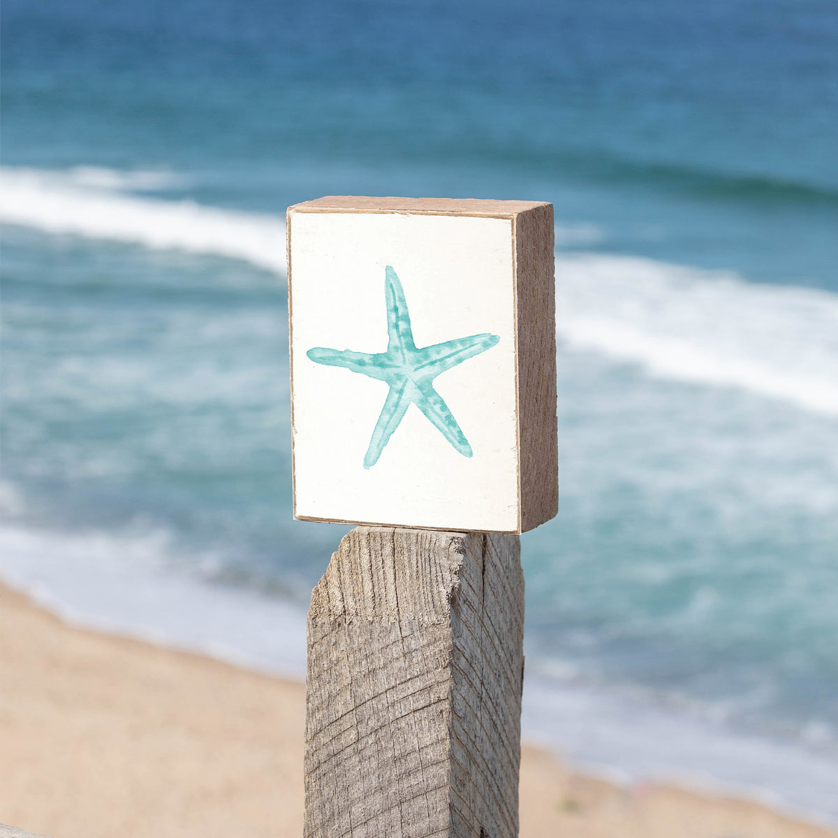 Watercolor Starfish Decorative Wooden Block