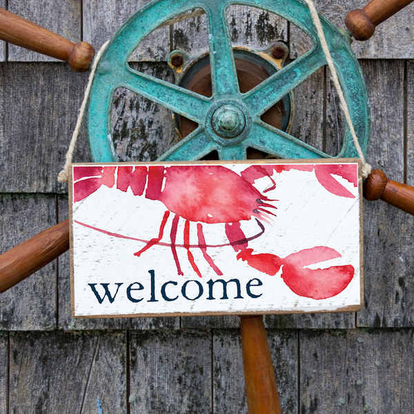 Welcome Lobster Twine Hanging Sign